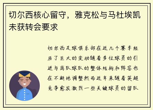 切尔西核心留守，雅克松与马杜埃凯未获转会要求